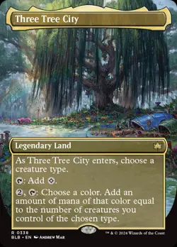 Three Tree City (Borderless) (0338) [Bloomburrow] Lightly Played Foil - Image 1