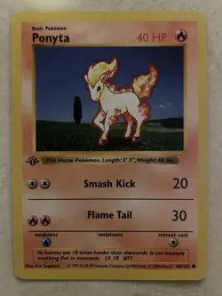 Ponyta 1st Edition Shadowless Pokemon TCG Base Set 60/102 - Image 1