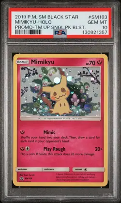2019 POKEMON SM BLACK STAR PROMO MIMIKYU #SM163 PSA 10 GEM MINT #130921357 SWIRL - Image 1