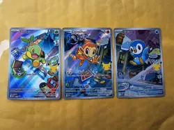 Pokemon first partner illustration set Turtwig Chimchar Piplup holo card lot - Image 1