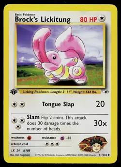 Pokemon Card - Brock's Lickitung Gym Heroes 41/132 Uncommon 1st Edition - Image 1