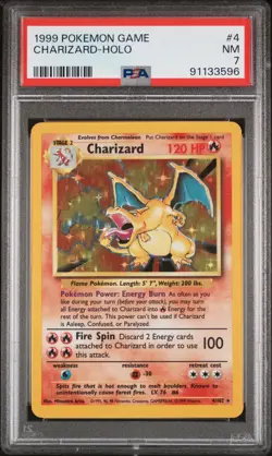 1999 POKEMON BASE SET UNLIMITED #4 CHARIZARD-HOLO PSA 7 - Image 3