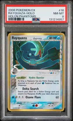 2006 POKEMON EX HOLON PHANTOMS #16 RAYQUAZA-HOLO PSA 8 - Image 1