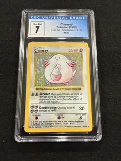 Pokemon Chansey Holo 3/102 from Base Set Shadowless in a CGC 7 !! - Image 1