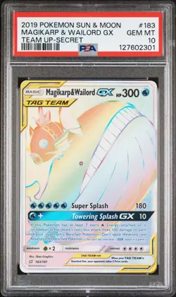 2019 POKEMON SUN & MOON TEAM UP SECRET FULL ART/MAGIKARP & WAILORD GX PSA 10 - Image 1