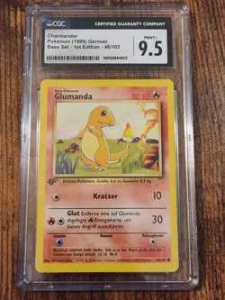 CGC Graded Mint+ 9.5 Charmander Pokemon 1999 German Base Set 1st Edition 46/102 - Image 1