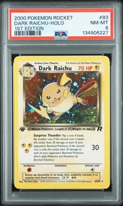 Pokemon Team Rocket Dark Raichu 1st Edition Holo PSA 8 - Image 1