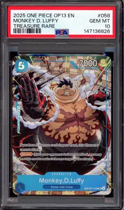 2025 One Piece OP13 Treasure Rare Monkey D Luffy #58 PSA 10 GEM MINT - Image 1