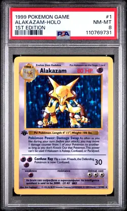 1999 POKEMON GAME 1ST ED #1 ALAKAZAM-HOLO PSA 8 - Image 1