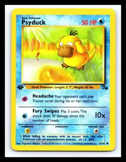 💥 Psyduck 1st Edition Stamp Fossil Rare Non Holo Pokemon 1999 Vintage # 53/62 - Image 1