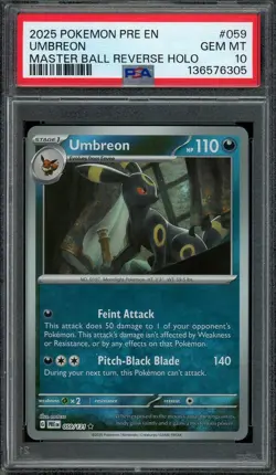 Umbreon Pokemon 2025 Prismatic Evolutions Master Ball Reverse Holo #059 PSA 10 - Image 1
