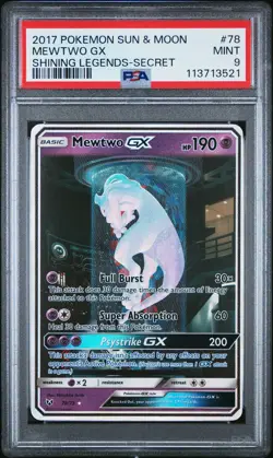 2017 POKEMON SUN & MOON SHINING LEGENDS SECRET #78 MEWTWO GX PSA 9 - Image 1