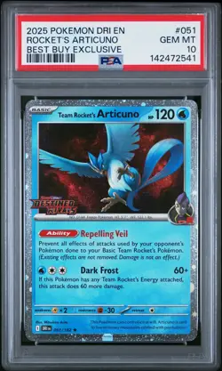 2025 POKEMON DESTINED RIVALS BEST BUY EXCLUSIVE TEAM ROCKET'S ARTICUNO PSA 10 - Image 1
