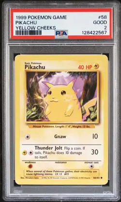 1999 POKEMON GAME YELLOW CHEEKS #58 PIKACHU PSA 2 - Image 1