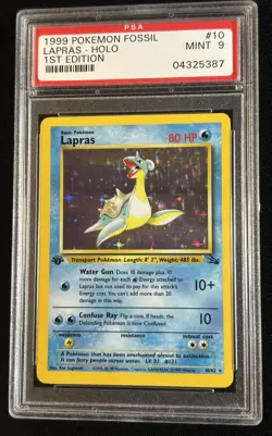 PSA 9 Lapras Fossil 1st Edition 10/62 Holo Rare Pokemon Card - Image 1