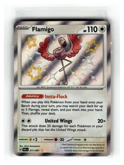 Flamigo Shiny Rare Colorless Holo SV: Paldean Fates #211/091 [NM] Pokemon TCG - Image 1