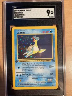 1999 Pokemon Fossil Lapras #10 1st edition Holographic SGC 9 - Image 1