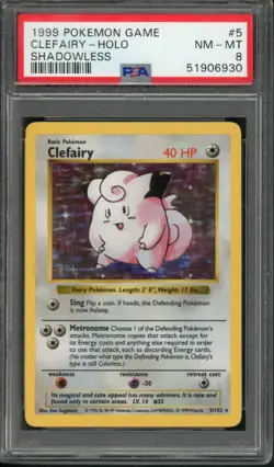 1999 Pokemon Base Set Shadowless Holo Clefairy #5 PSA 8 - Image 1