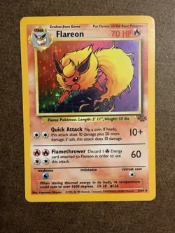 Flareon 3/64 Pokemon Jungle Holo Rare Unlimited 1999 WOTC 70 HP Card - Image 1