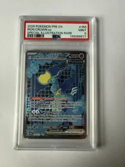 Pokemon TCG Iron Crown EX Prismatic Evolutions Card 158/131 SIR PSA 9 Mint - Image 1