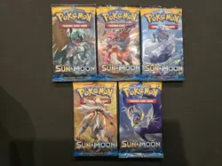Pokemon TCG Sun and Moon Base Set Booster Pack Complete Art Set of 5 lot - Image 1