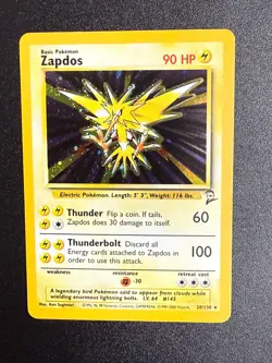 Pokemon Zapdos 90 HP Holo Rare Basic Base Set 2 20/130 English Card Stock 020/13 - Image 1