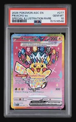 2026 POKEMON ASC EN-ASCENDED HEROES SPECIAL ILLUSTRATION RARE PIKACHU EX PSA 10 - Image 1