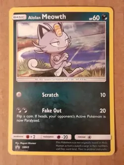 Pokemon Aloan Meowth Black Star Promo SM43 Holo Played See Pictures - Image 1