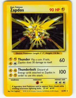 Zapdos - Holo - 16/102 Base Set - Pokemon TCG - 1999 - Image 1