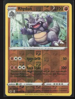 Rhydon Uncommon SWSH01: Sword & Shield Base Set 098/202 NM Pokemon Reverse Holo - Image 1