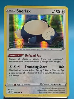 Pokemon TCG Lost Origin Snorlax Holo Rare 143/196 LP - Image 1