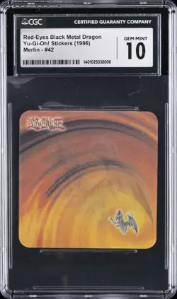 1996 YU-GI-OH! STICKERS MERLIN #42 RED-EYES BLACK METAL DRAGON CGC 10 GEM MINT - Image 1