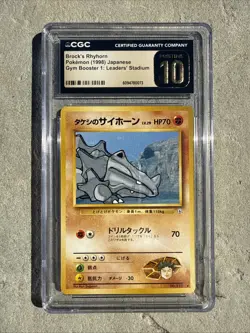 CGC 10 Pristine Brock's Rhyhorn No. 111 Gym Heroes Japanese Pokemon Card - Image 1