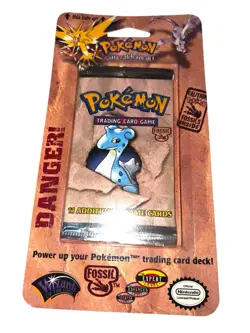Pokemon Fossil Booster Blister Pack Lapras Artwork Cardboard 1999 Factory Sealed - Image 1