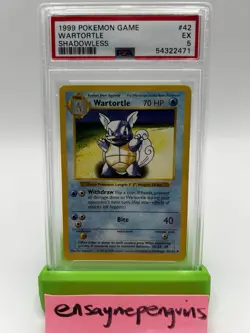 1999 Pokemon Base Set #42 Wartortle Shadowless Uncommon Card PSA 5 EX - Image 1
