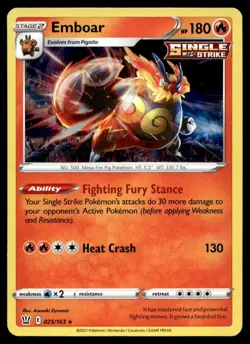 Emboar 25/163 Pokemon Card Battle Styles Rare 180 HP Holo Lightly Played WM - Image 1