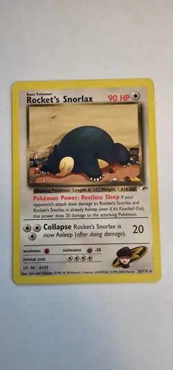 Rocket's Snorlax 33/132 Rare Gym Heroes Pokemon Card - Image 1