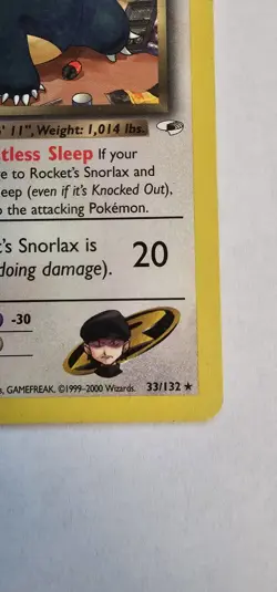 Rocket's Snorlax 33/132 Rare Gym Heroes Pokemon Card - Image 4