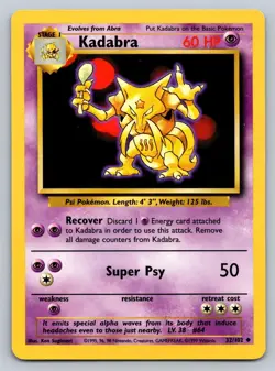Kadabra 32/102 Uncommon Base Set Unlimited Pokemon Lightly Played - Image 1