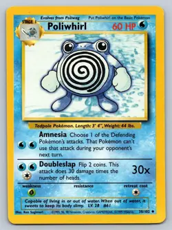 Poliwhirl 38/102 Uncommon Base Set Unlimited Pokemon Lightly Played - Image 1
