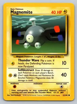 Magnemite 53/102 Common Base Set Unlimited Pokemon Lightly Played - Image 1