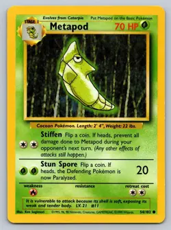 Metapod 54/102 Common Base Set Unlimited Pokemon Lightly Played - Image 1
