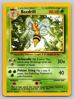 Beedrill 17/102 Rare Base Set Unlimited Pokemon Lightly Played - Image 1