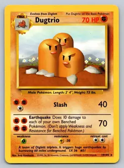 Dugtrio 19/102 Rare Base Set Unlimited Pokemon Lightly Played - Image 1