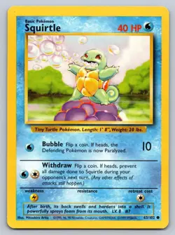 Squirtle 63/102 Common Base Set Unlimited Pokemon Lightly Played - Image 1