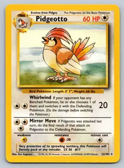 Pidgeotto 22/102 Rare Base Set Unlimited Pokemon Lightly Played - Image 1