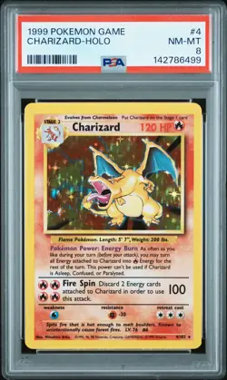 1999 POKEMON BASE SET UNLIMITED #4 CHARIZARD-HOLO PSA 8 - Image 1