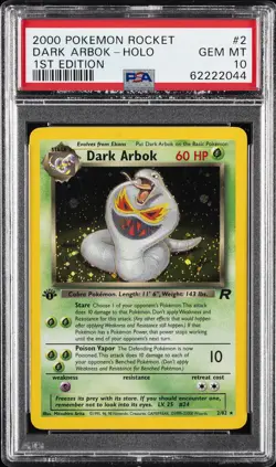 2000 POKEMON ROCKET 1ST ED #2 DARK ARBOK-HOLO PSA 10 - Image 1