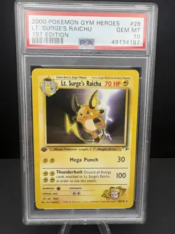 2000 Pokemon Gym Heroes Lt. Surge’s Raichu PSA 10 #28 - Image 1