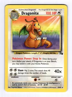 Dragonite (19) Fossil #19 (1999) Rare NM Pokemon - Image 1